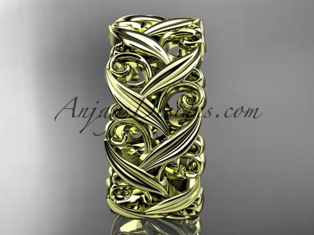 14kt yellow gold diamond leaf and vine wedding ring, engagement ring, wedding band ADLR49 - AnjaysDesigns