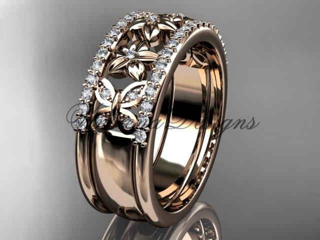 14kt rose gold diamond engagement ring, butterfly engagement ring ADLR500B