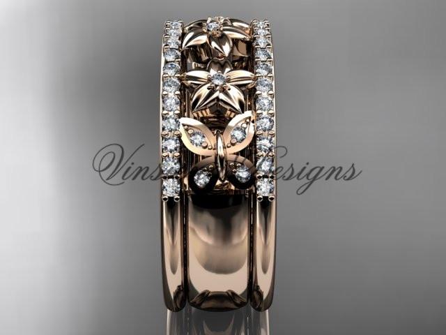 14kt rose gold diamond engagement ring, butterfly engagement ring ADLR500B