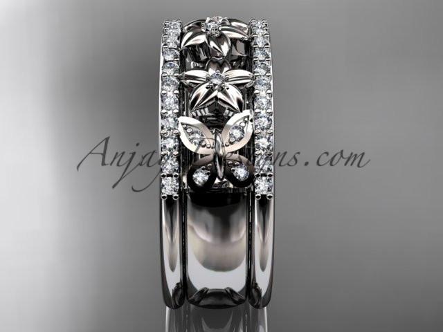 platinum diamond engagement ring, butterfly engagement ring, flower wedding band ADLR500B - AnjaysDesigns