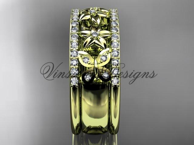 14kt yellow gold diamond engagement ring, butterfly engagement ring ADLR500B