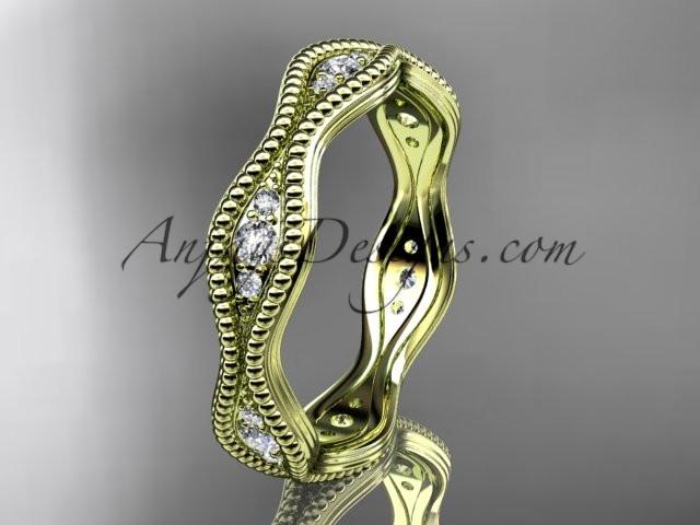 14kt yellow gold diamond leaf and vine wedding ring, engagement ring, wedding band ADLR50 - AnjaysDesigns
