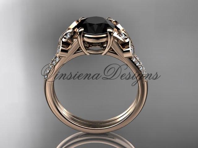 14k rose gold engagement ring, butterfly ring, enhanced Black Diamond ADLR514