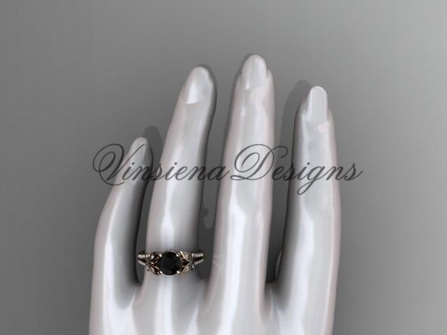 14k rose gold engagement ring, butterfly ring, enhanced Black Diamond ADLR514