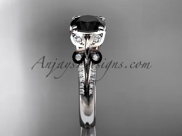 platinum diamond unique engagement ring, butterfly ring, wedding ring with a Black Diamond center stone ADLR514 - AnjaysDesigns