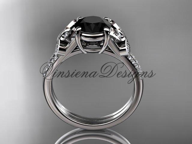 Platinum diamond engagement ring, butterfly ring, enhanced Black Diamond ADLR514