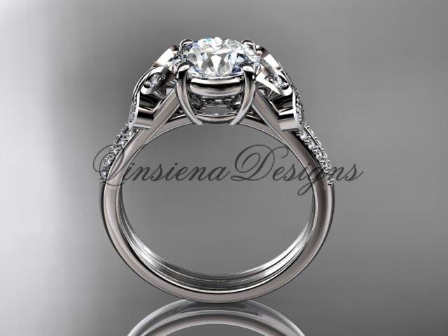 14k white gold diamond engagement ring, butterfly ring,  One Moissanite ADLR514