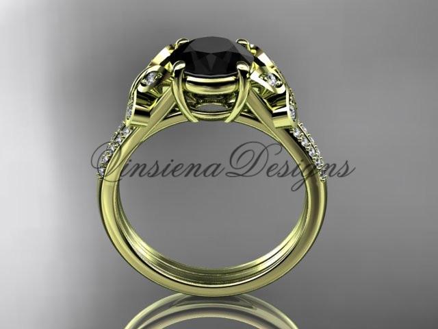 14k yellow gold engagement ring, butterfly ring, enhanced Black Diamond ADLR514