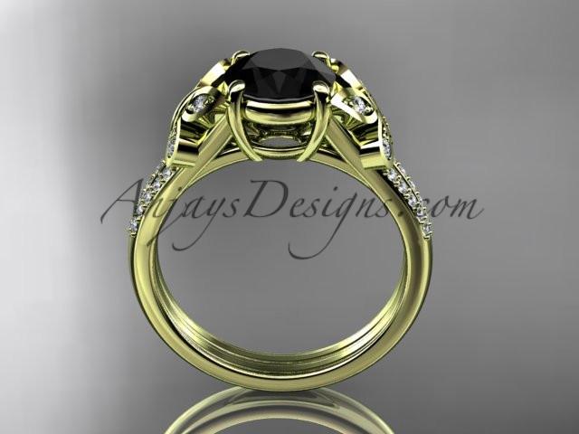 14kt yellow gold diamond unique engagement ring, butterfly ring, wedding ring with a Black Diamond center stone ADLR514 - AnjaysDesigns