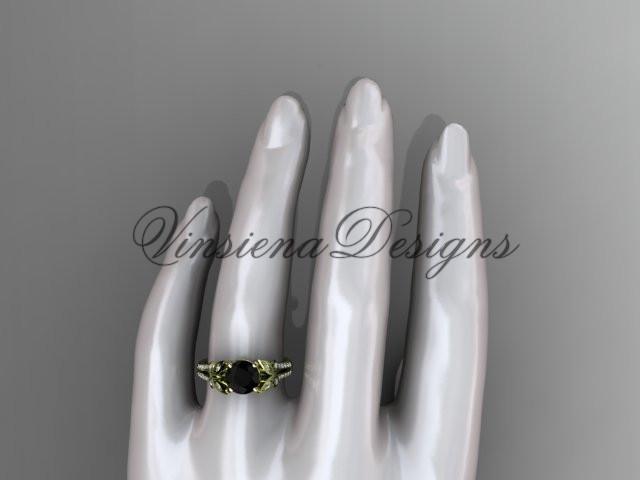 14k yellow gold engagement ring, butterfly ring, enhanced Black Diamond ADLR514