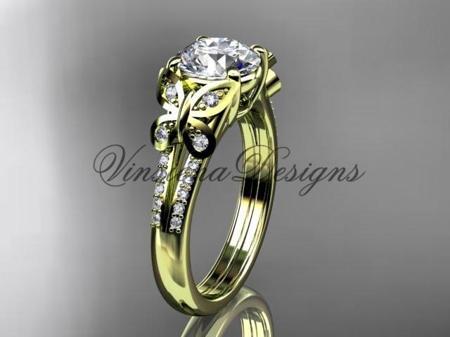 14kt yellow gold diamond engagement ring, butterfly ring, wedding ring ADLR514