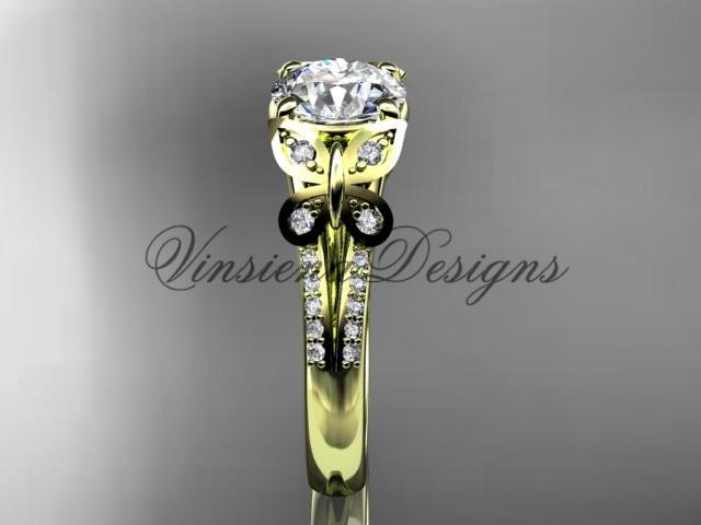 14kt yellow gold diamond engagement ring, butterfly ring, wedding ring ADLR514