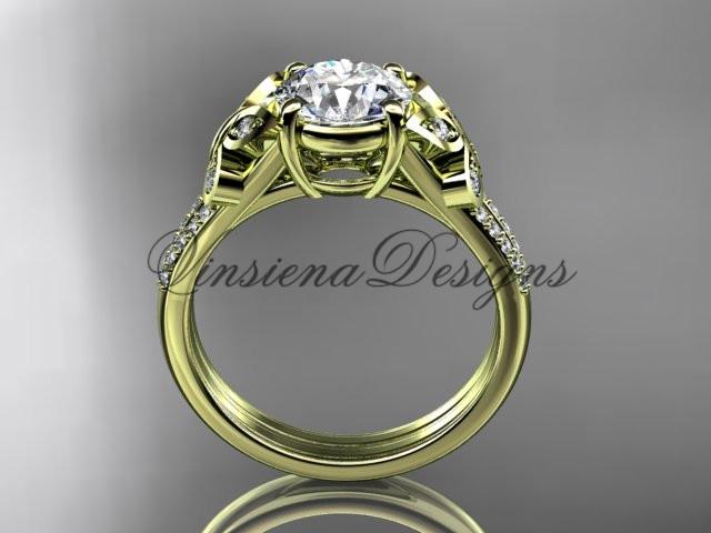 14kt yellow gold diamond engagement ring, butterfly ring, wedding ring ADLR514