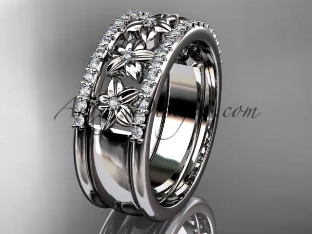 platinum engagement ring, flower wedding band ADLR516B - AnjaysDesigns
