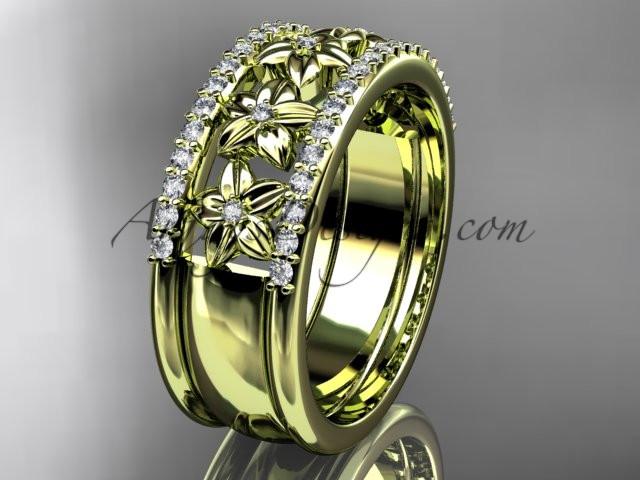 14kt yellow gold engagement ring, flower wedding band ADLR516B - AnjaysDesigns
