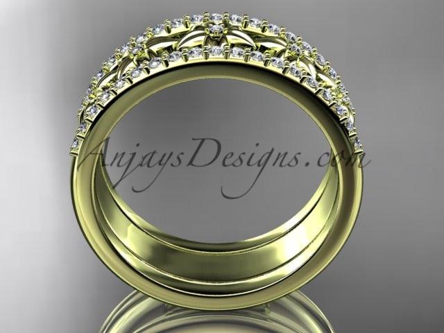 14kt yellow gold engagement ring, flower wedding band ADLR516B - AnjaysDesigns