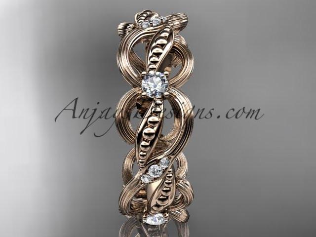 14kt rose gold diamond leaf and vine wedding ring, engagement ring, wedding band ADLR52 - AnjaysDesigns