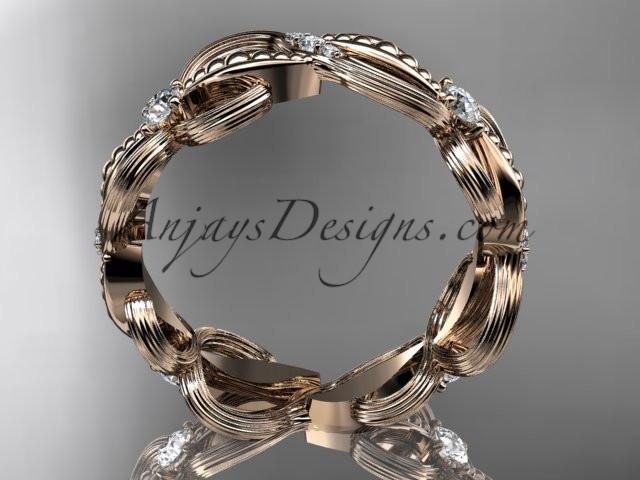 14kt rose gold diamond leaf and vine wedding ring, engagement ring, wedding band ADLR52 - AnjaysDesigns
