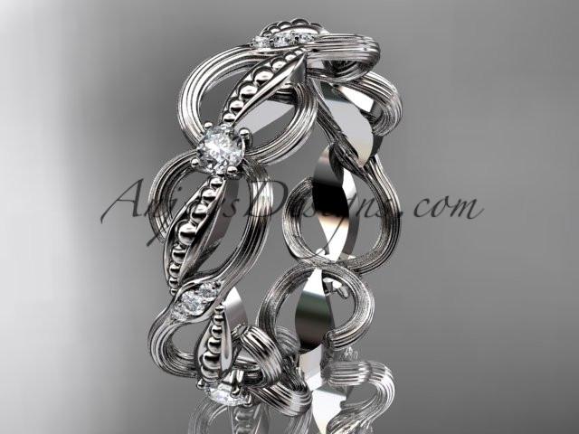 Platinum diamond leaf and vine wedding ring, engagement ring, wedding band ADLR52B - AnjaysDesigns