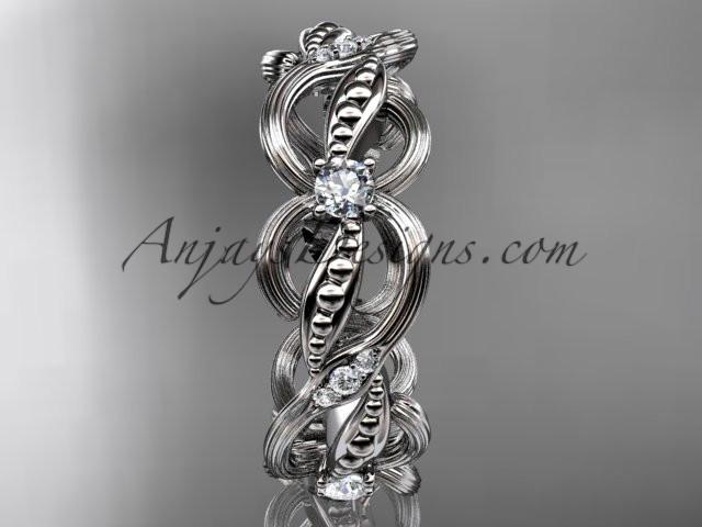 14kt white gold diamond leaf and vine wedding ring, engagement ring, wedding band ADLR52 - AnjaysDesigns