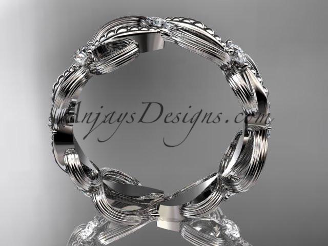 Platinum diamond leaf and vine wedding ring, engagement ring, wedding band ADLR52B - AnjaysDesigns