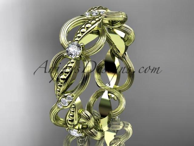 14kt yellow gold diamond leaf and vine wedding ring, engagement ring, wedding band ADLR52 - AnjaysDesigns