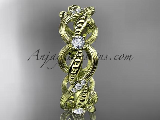 14kt yellow gold diamond leaf and vine wedding ring, engagement ring, wedding band ADLR52 - AnjaysDesigns