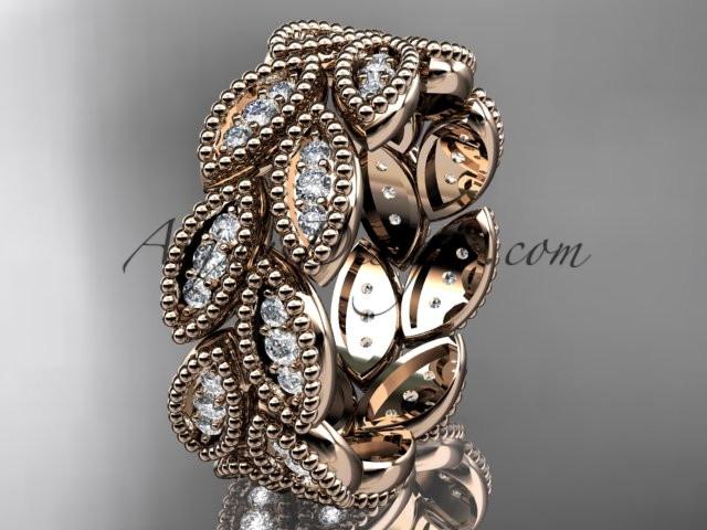 14kt rose gold leaf wedding ring, engagement ring, wedding band.nature inspired jewelry ADLR54 - AnjaysDesigns