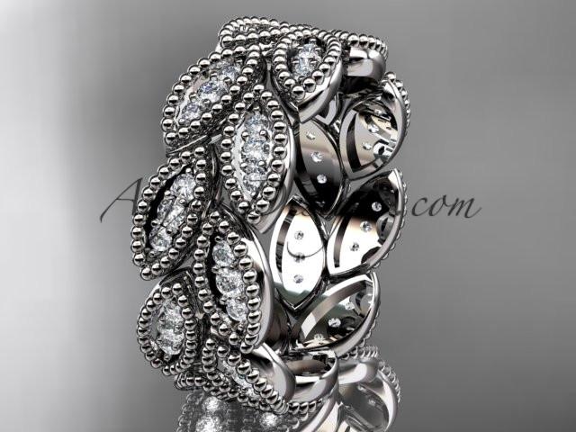 platinum diamond leaf wedding ring, engagement ring, wedding band. nature inspired jewelry  ADLR54 - AnjaysDesigns