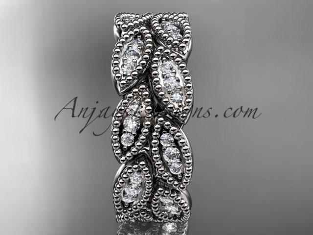 platinum diamond leaf wedding ring, engagement ring, wedding band. nature inspired jewelry  ADLR54 - AnjaysDesigns