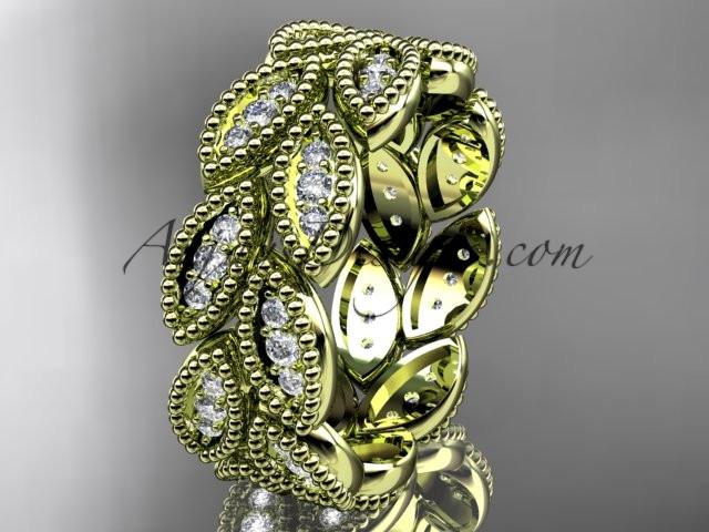 14kt yellow gold diamond leaf wedding ring, engagement ring, wedding band. nature inspired jewelry ADLR54 - AnjaysDesigns