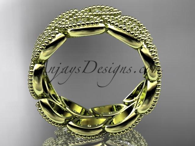 14kt yellow gold diamond leaf wedding ring, engagement ring, wedding band. nature inspired jewelry ADLR54 - AnjaysDesigns