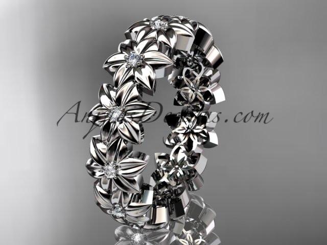 14kt white gold diamond flower wedding ring, engagement ring, wedding band ADLR57 - AnjaysDesigns