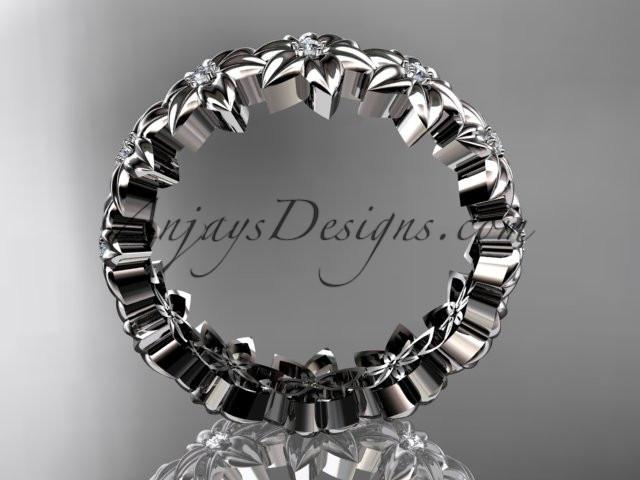 platinum diamond flower wedding ring, engagement ring, wedding band ADLR57 - AnjaysDesigns