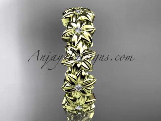 14kt yellow gold diamond flower wedding ring, engagement ring, wedding band ADLR57 - AnjaysDesigns