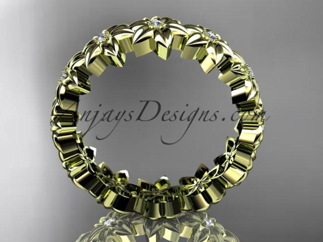14kt yellow gold diamond flower wedding ring, engagement ring, wedding band ADLR57 - AnjaysDesigns