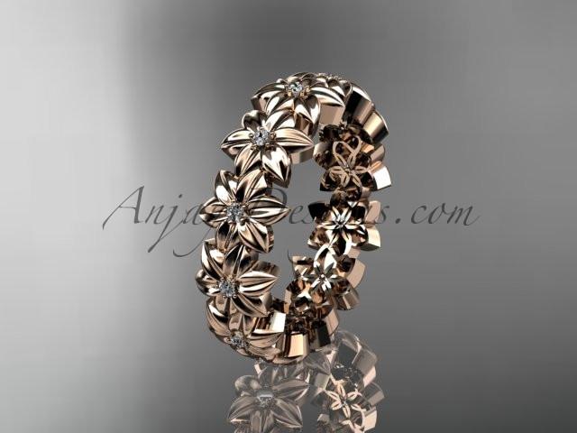 14kt rose gold diamond flower wedding ring, engagement ring, wedding band ADLR57 - AnjaysDesigns