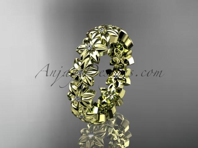 14kt yellow gold diamond flower wedding ring, engagement ring, wedding band ADLR57 - AnjaysDesigns