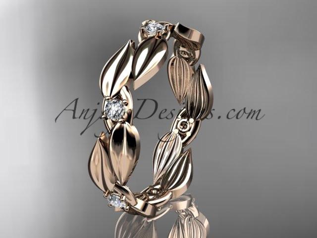 14k rose gold diamond leaf and vine wedding ring, engagement band ADLR58B - AnjaysDesigns, Spring Collection - Jewelry, Anjays Designs - AnjaysDesigns, AnjaysDesigns - AnjaysDesigns.co, 