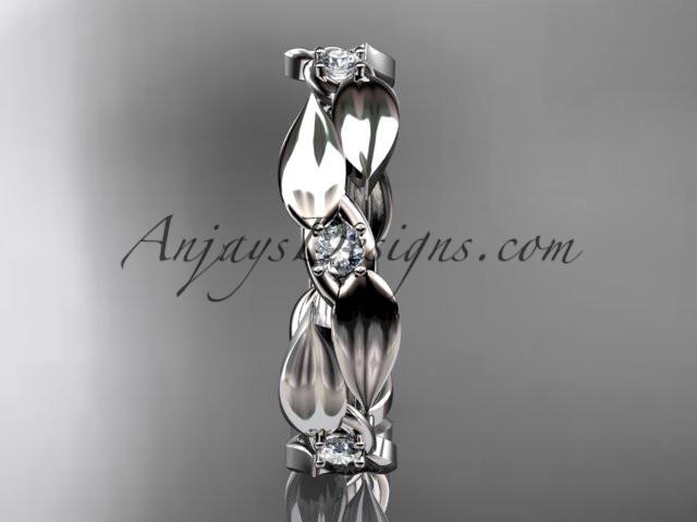 14k white gold diamond leaf and vine wedding ring,engagement band ADLR58B - AnjaysDesigns