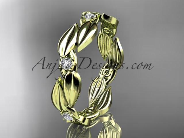 14kt yellow gold diamond leaf and vine wedding ring, engagement band ADLR58B - AnjaysDesigns