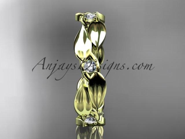 14kt yellow gold diamond leaf and vine wedding ring, engagement band ADLR58B - AnjaysDesigns