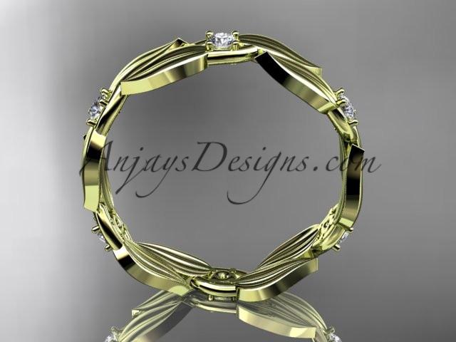 14kt yellow gold diamond leaf and vine wedding ring, engagement band ADLR58B - AnjaysDesigns