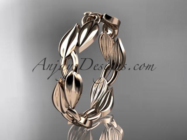 14k rose gold leaf and vine wedding band, engagement ring ADLR58G - AnjaysDesigns