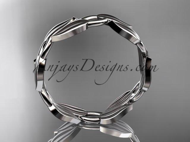 14k white gold leaf and vine wedding band, engagement ring ADLR58G - AnjaysDesigns