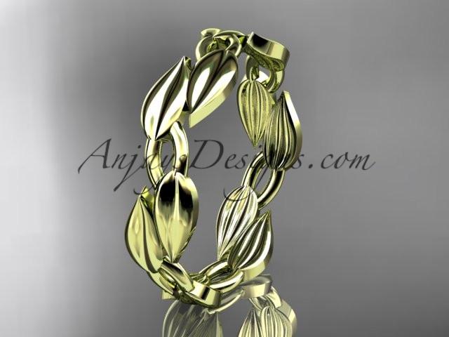 14k yellow gold leaf and vine wedding band, engagement ring ADLR58G - AnjaysDesigns