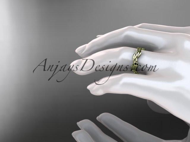 14k yellow gold leaf and vine wedding band, engagement ring ADLR58G - AnjaysDesigns