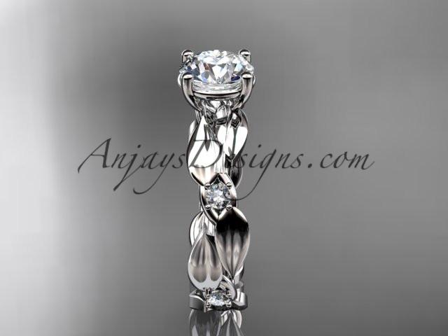 Platinum diamond leaf and vine wedding ring, engagement ring with "Forever One" Moissanite center stone ADLR58 - AnjaysDesigns