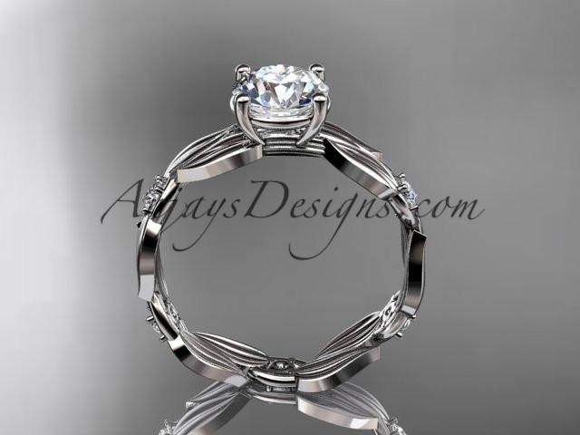 Platinum diamond leaf and vine wedding ring, engagement ring with "Forever One" Moissanite center stone ADLR58 - AnjaysDesigns