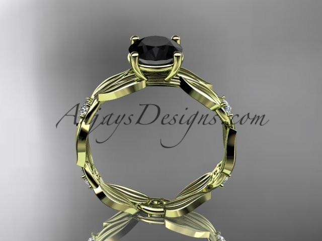 14kt yellow gold diamond leaf and vine wedding ring, engagement ring with Black Diamond center stone ADLR58 - AnjaysDesigns